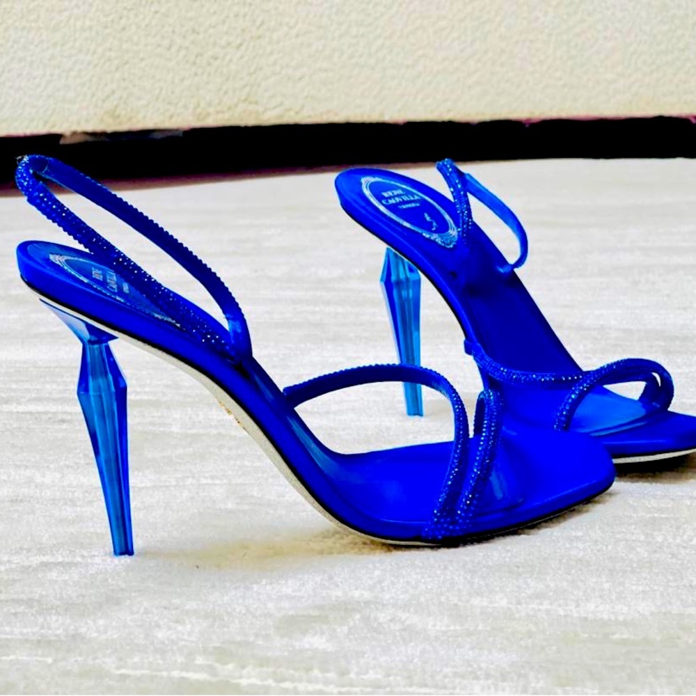 Rene Caovilla 
Diamond 80 Crystal-embellished Sandals in Satin
Size 40/US10